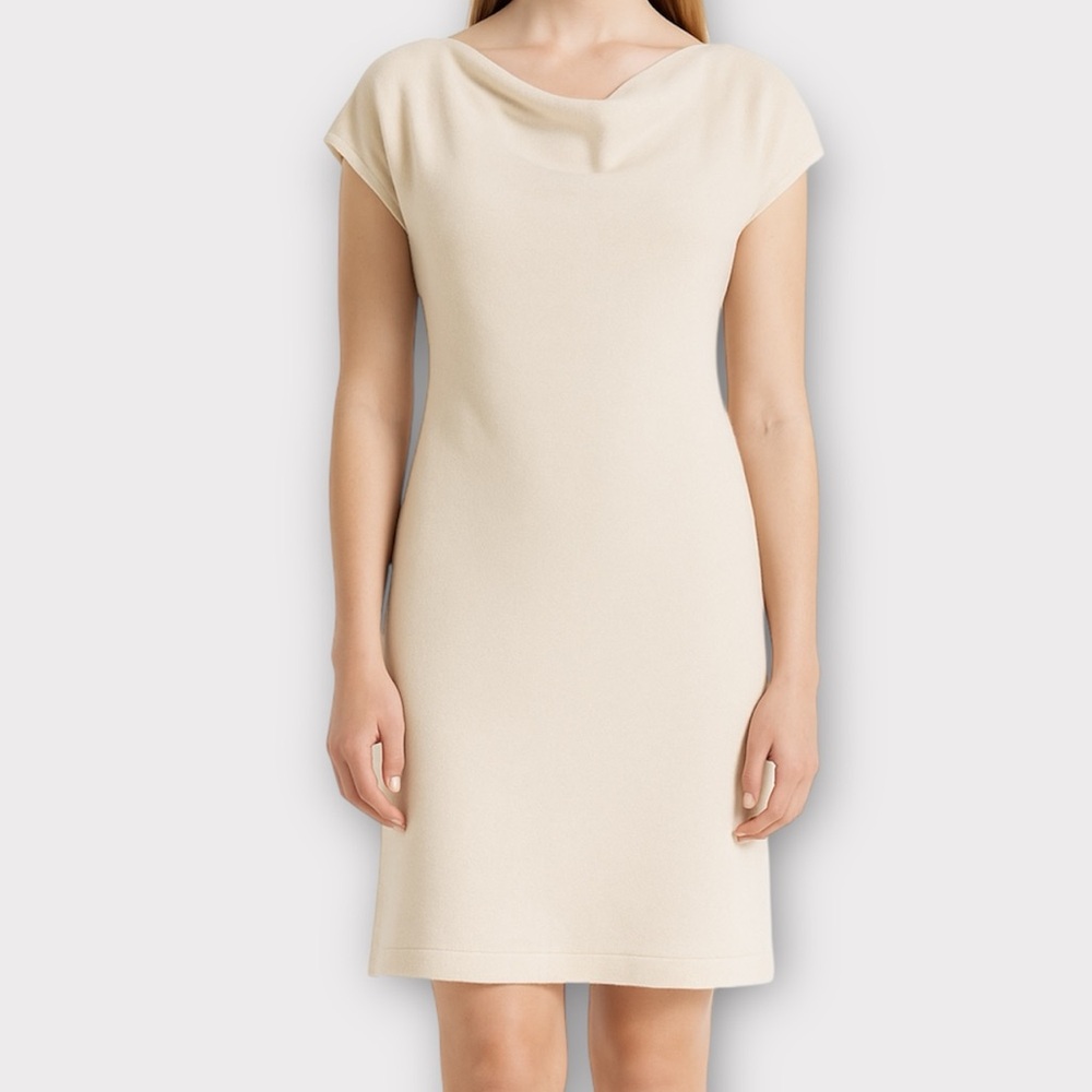 St. John Women’s Dress Size 8 Wool Blend Knit Cap Sleeve Shift Neutral Designer